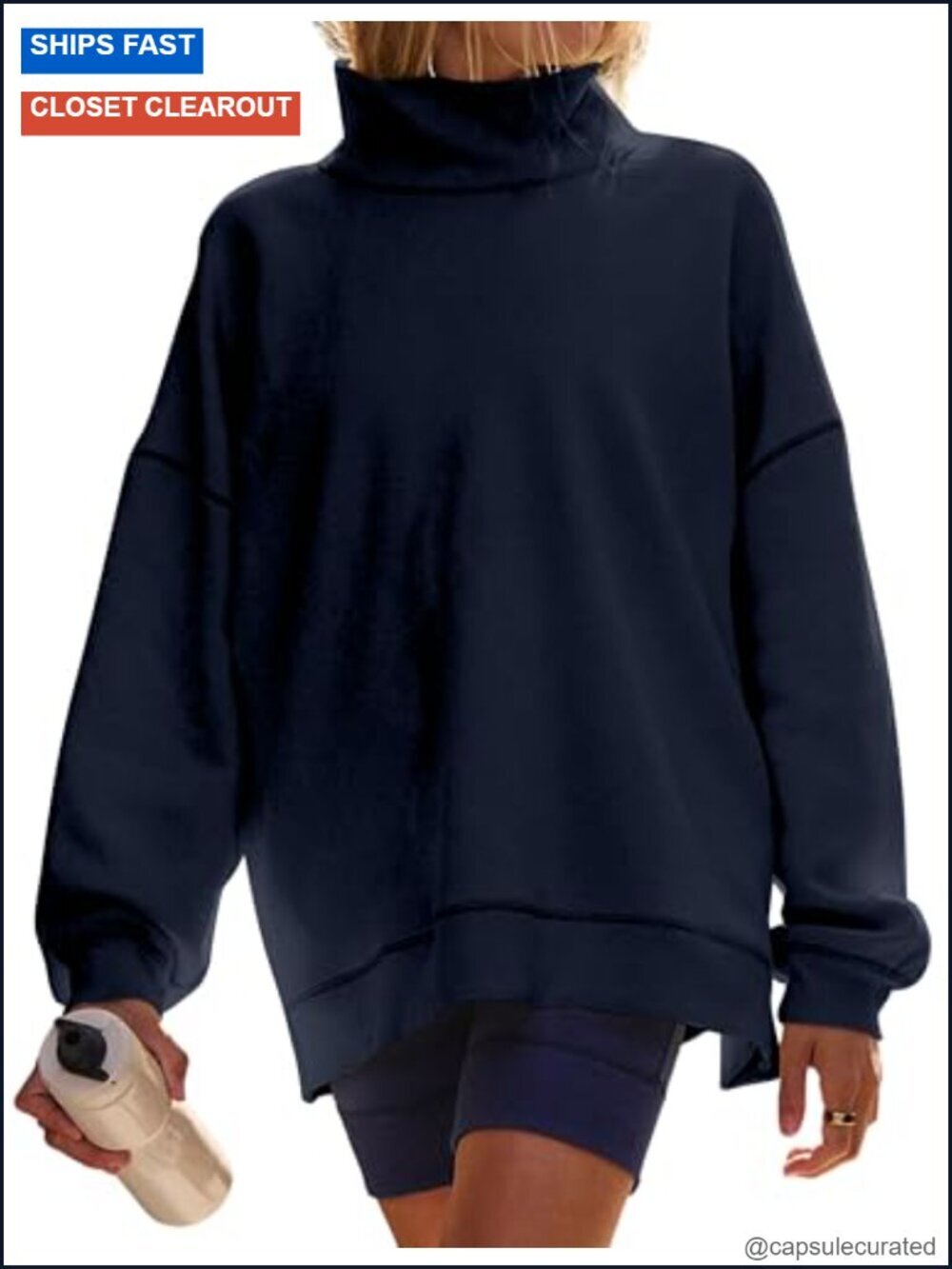 Mock Neck Oversized Sweatshirt Fleece Lined Long Sleeve Turtleneck Tops Casual